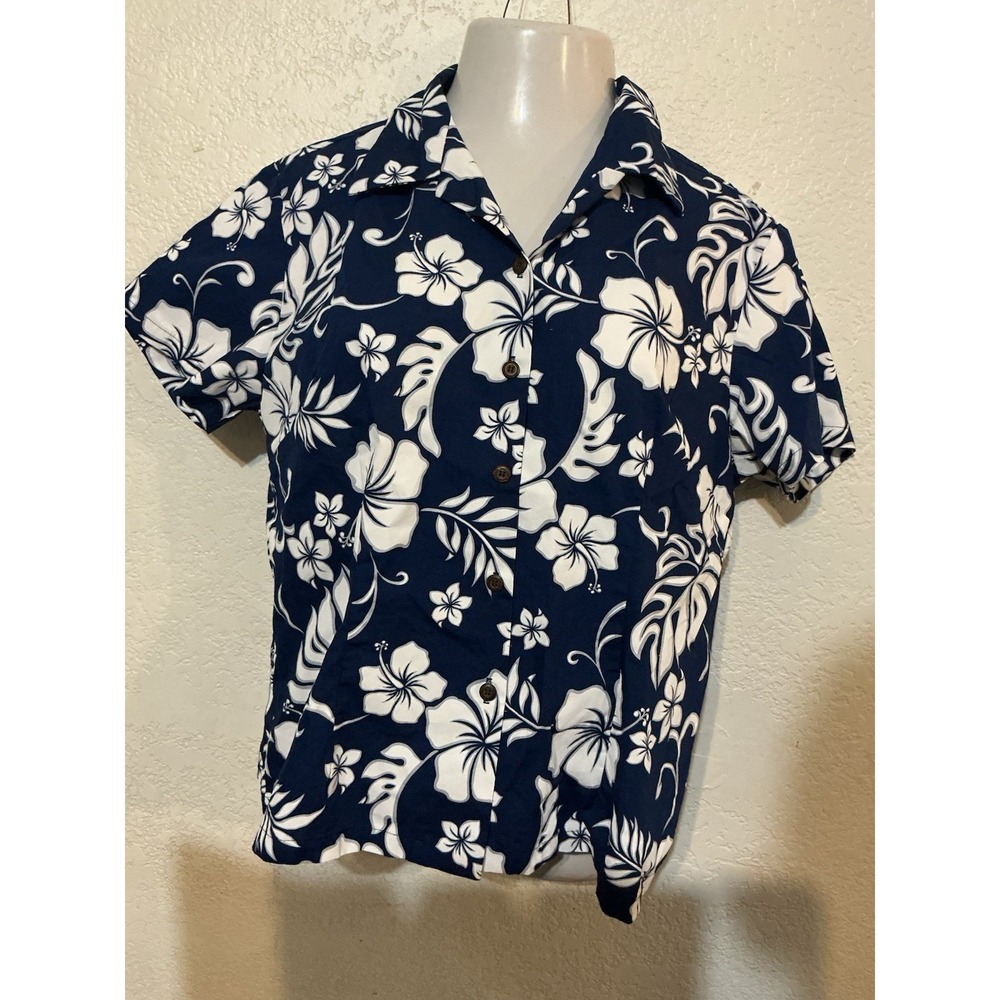 Vintage Aloha Republic Hawaiian Shirt Womens L RED Floral Made In Hawaii USA